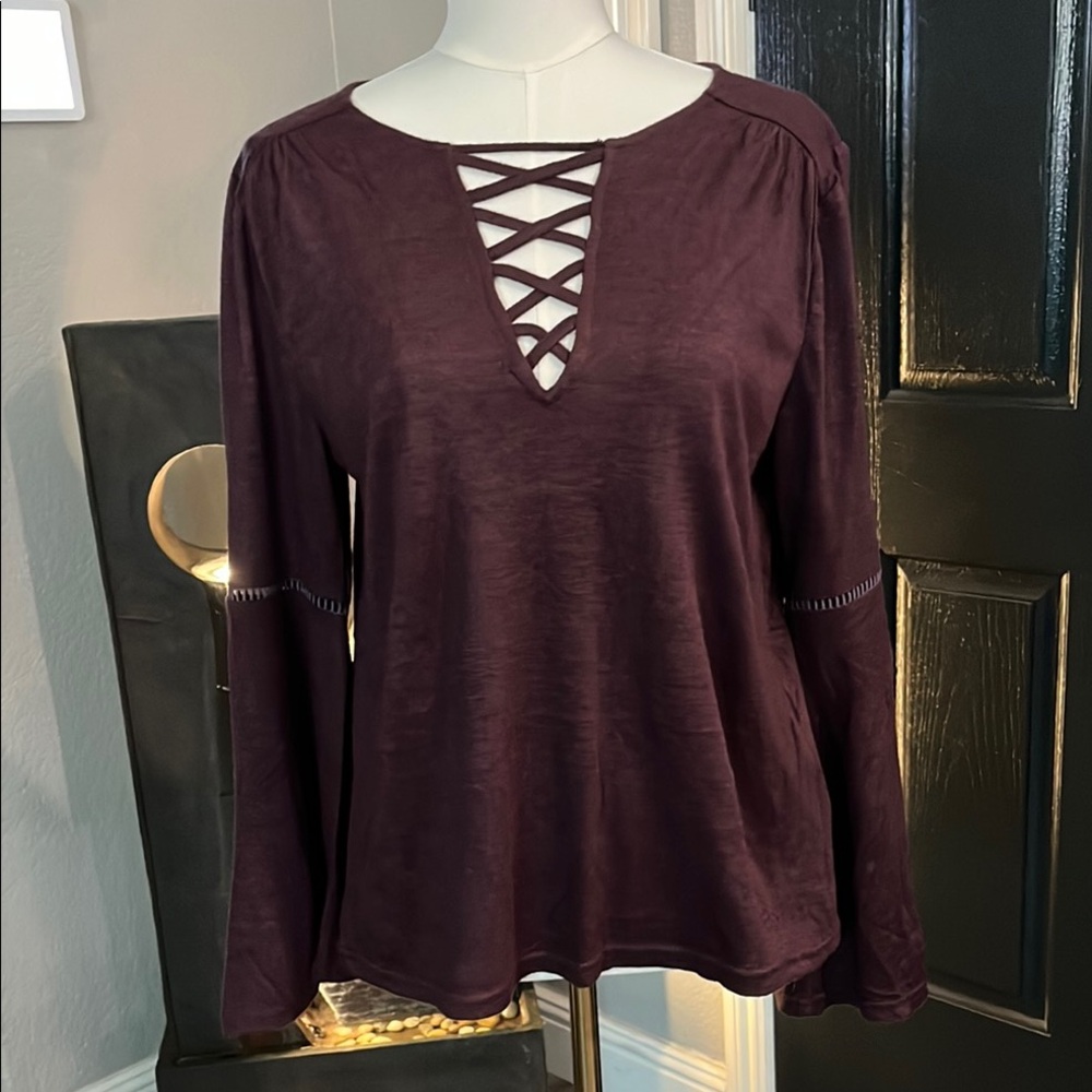 Natura Lace-Up Burgundy Blouse